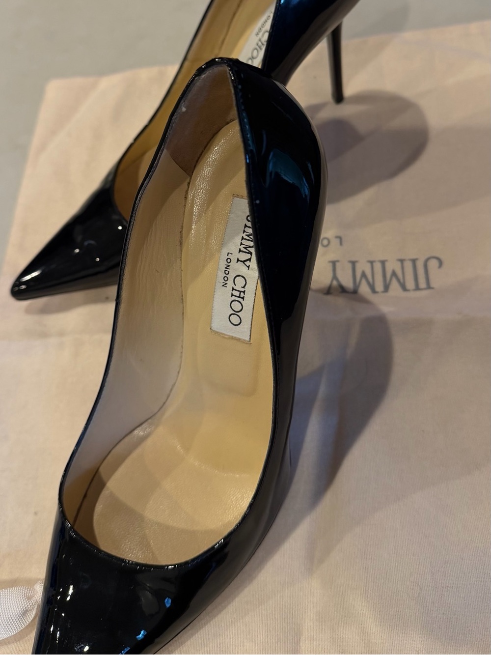 Jimmy Choo Black Patent Leather Pointed Toe Stilettos